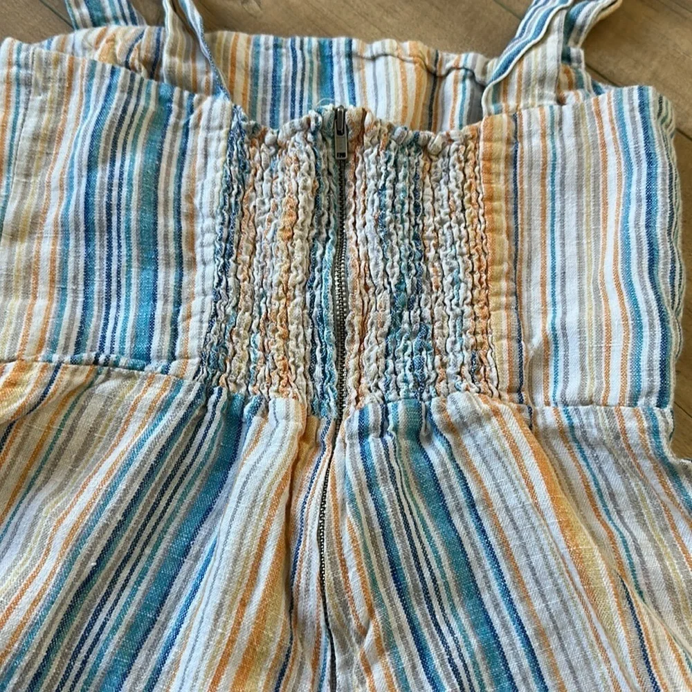 Reformation Island Linen Romper in Marbella Striped Multi Color Size 4